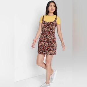 NWOT Wild Fable Brown Floral Corduroy Mini Dress, Offers Welcome